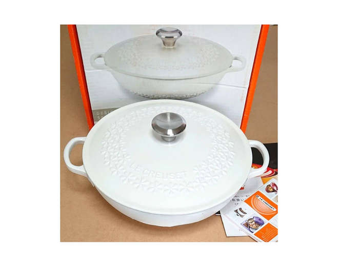 Enamel Cast Iron Casserole - 3L Round Dutch Oven, Ideal for Stovetop & Oven Cooking, White