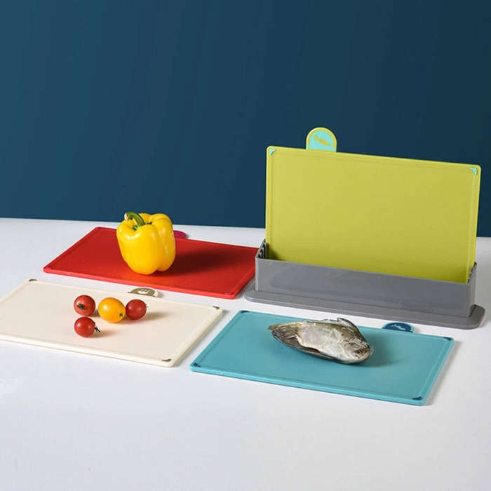 Fruit & Vegetable Chopping Block Set  4-Piece, Colour-Coded, with Knife Set & Stand