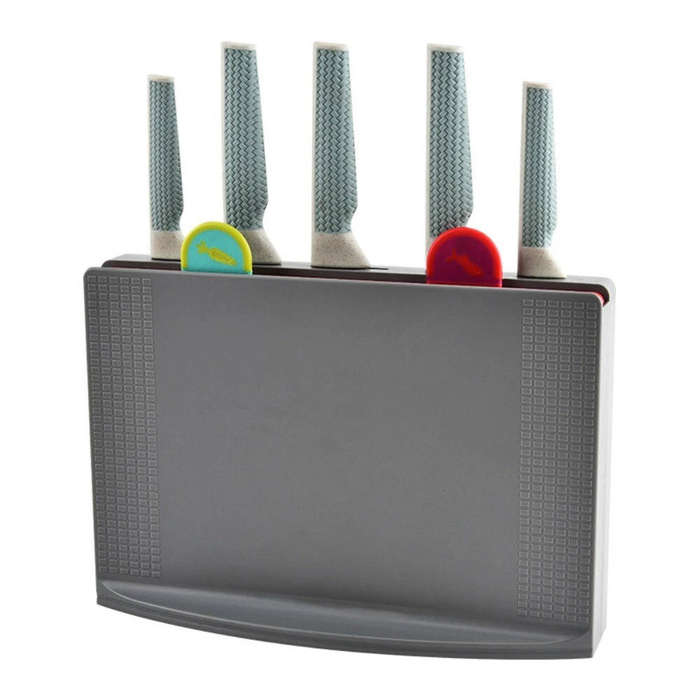 Fruit & Vegetable Chopping Block Set  4-Piece, Colour-Coded, with Knife Set & Stand