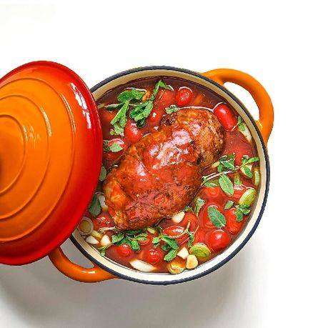 Thickened Double Non-Stick Casserole Pot  5.5L Capacity, Enamelled Cast Iron, Orange