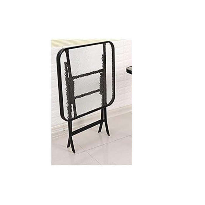 Folding Iron Glass Table - Compact Square Table for Home, Patio, Camping