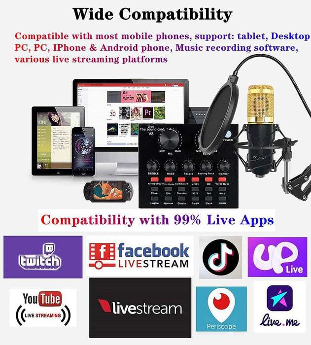 Podcast Equipment Bundle, Mic Kit with V8 Live Sound Card