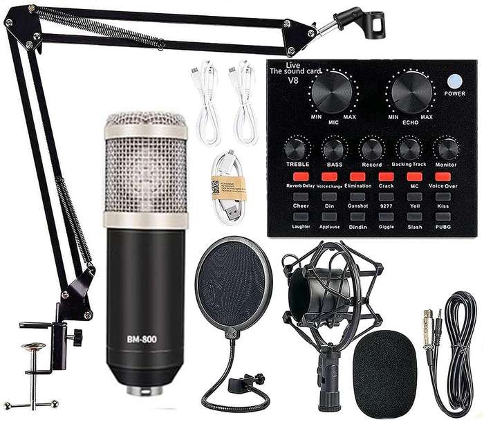 Podcast Equipment Bundle, Mic Kit with V8 Live Sound Card