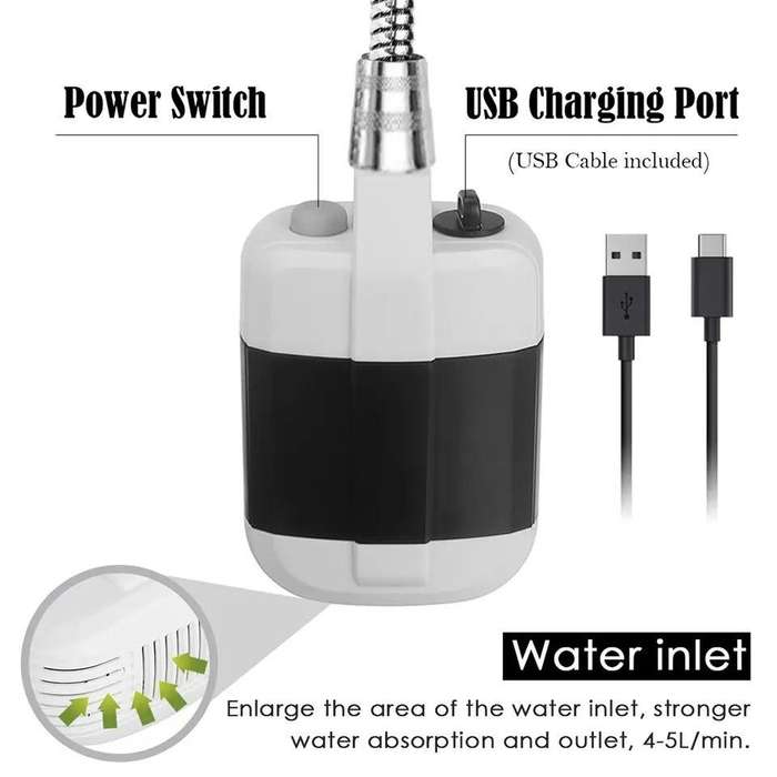 USB Rechargeable Shower Portable Camping Shower Head Bathing 3.7V Pump