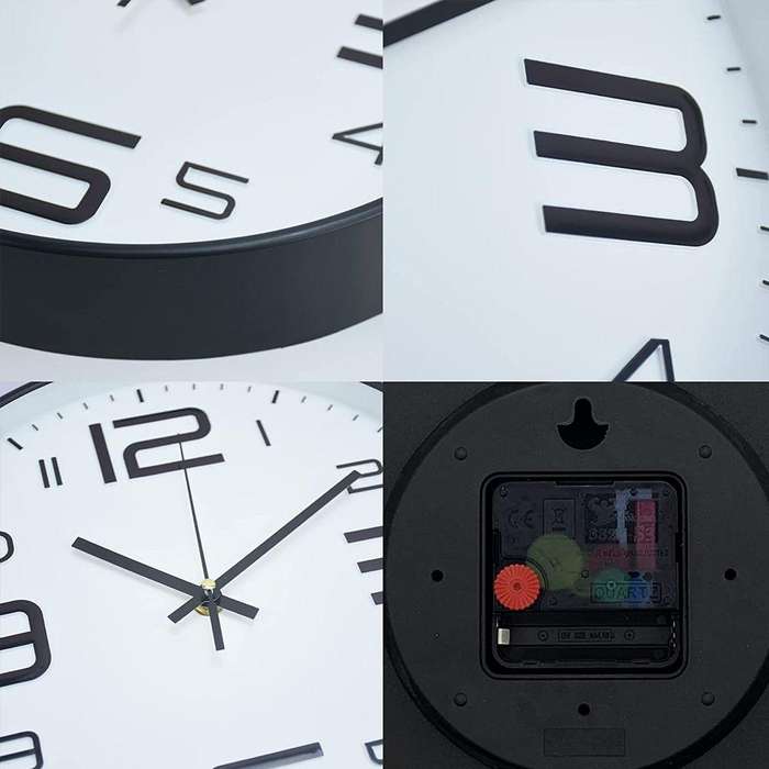 Silent Quartz Wall Clock  35cm Round Design, Battery Operated (White)