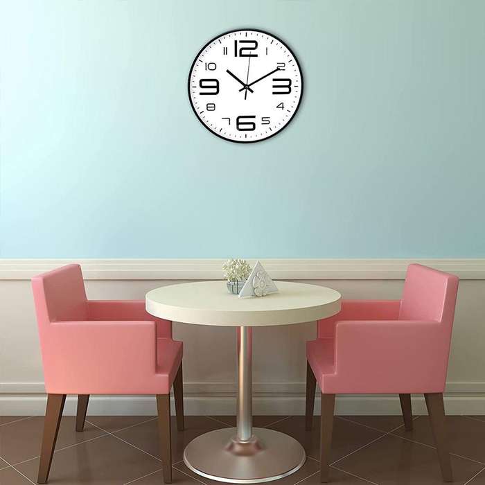Silent Quartz Wall Clock  35cm Round Design, Battery Operated (White)