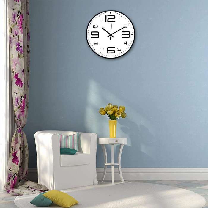 Silent Quartz Wall Clock  35cm Round Design, Battery Operated (White)