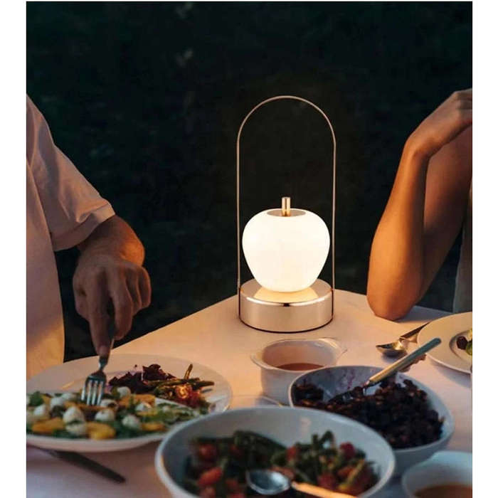 LED Rechargeable Touch Dimming Art Desk Lamp  Cordless Portable Apple Shape Light with Gold Finish