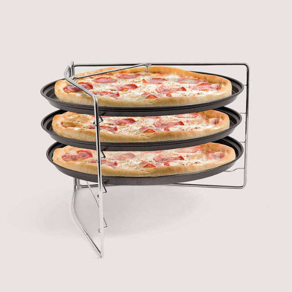 3-Tier Pizza Pan and Rack Set - Non-Stick Pans with Space-Saving Oven Stand