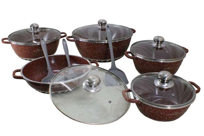 10 Pcs Die Cast Aluminum Granite Non Stick Cookware Set & 3 Utensils