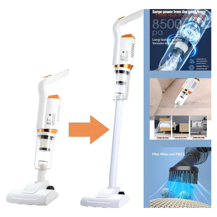 120W Cordless Vacuum Cleaner  2-in-1 Handheld & Stick, Rechargeable, 8500 Pa Suction
