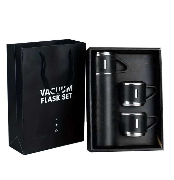 350ml Stainless Steel Double Wall Vacuum Flask & 3 x 125ml Cups with Gift Box