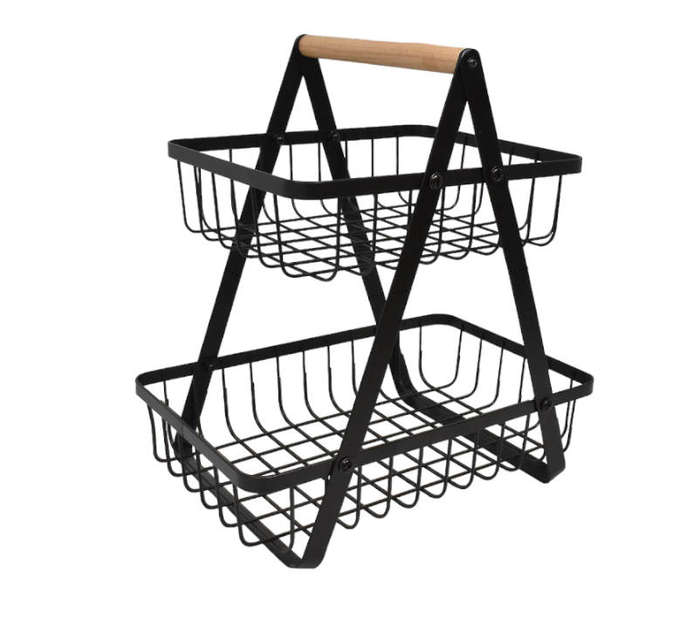 2-Tier Kitchen Basket Stand  Rustic Wire Design, Space-Saving, Perfect for Fruit & Veg