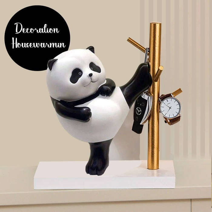 Modern Polyresin Panda Figurine - with Earring & Jewelry Tray, Fun & Functional Decor
