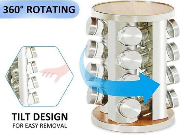 Rotating Silver Spice Rack -16 Jars
