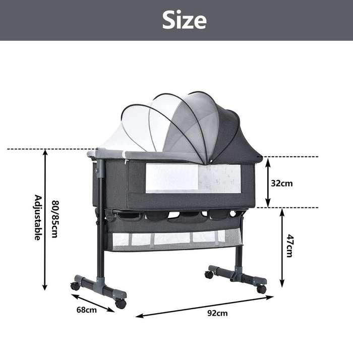 Foldable Newborn Baby Portable Bassinet Baby Cot Bed/Crib-92x68x85cm-Grey