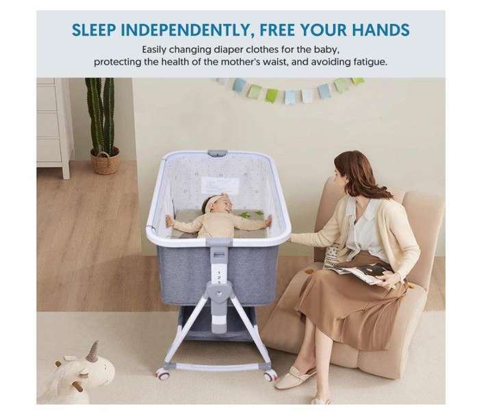 Baby Bed Crib Portable Bassinet Bedside Liftable Cradle-Grey