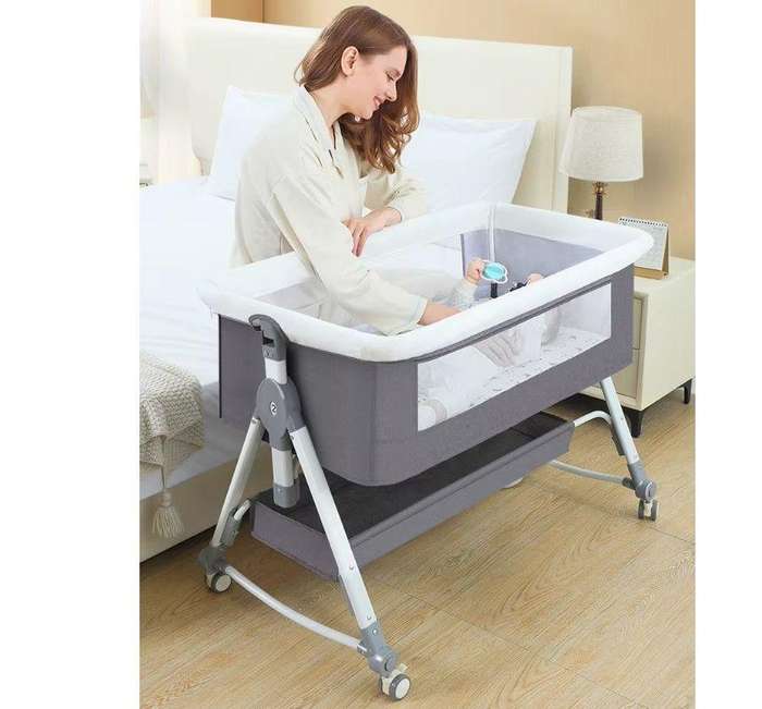 Baby Bed Crib Portable Bassinet Bedside Liftable Cradle-Grey