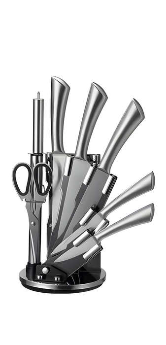 8 Piece Stainless Steel Kitchen Knife, Scissors Set & Acrylic Stand