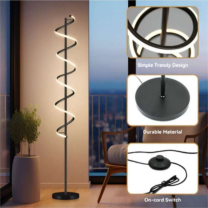 21W LED Spiral Floor Lamp  Modern, Non-Adjustable Standing Light for Living Room & Bedroom