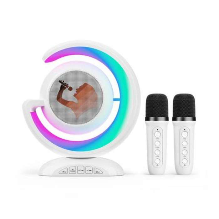 Wireless Bluetooth Speaker with Lightshow & Two Mics - Portable Karaoke Machine, Perfect for Parties