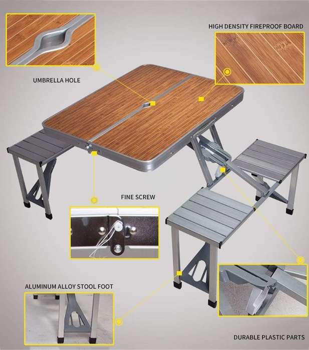Portable Folding Indoor Outdoor Camping Picnic Table Set of 4 Seater