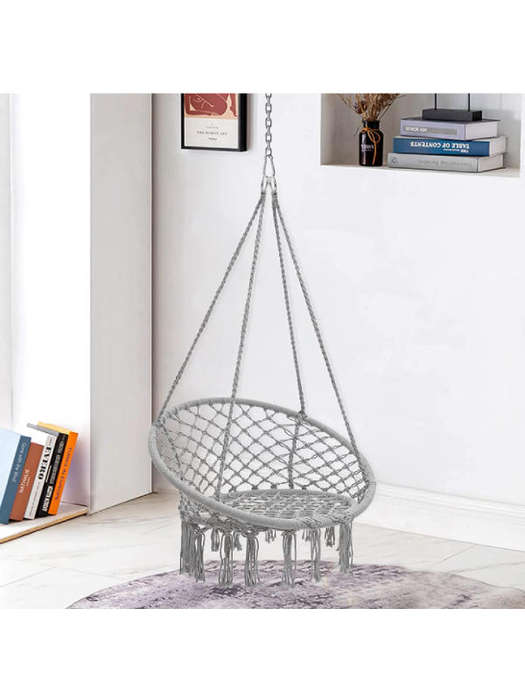 Grey Hanging Cotton Hammock Chair