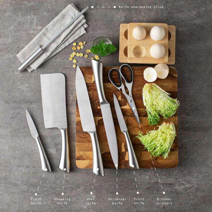 8 Piece Stainless Steel Kitchen Knife, Scissors Set & Acrylic Stand