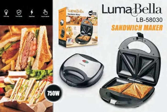 750W 3-in-1 Sandwich Maker  Electric Grill, Waffle, and Toaster Press, Non-Stick