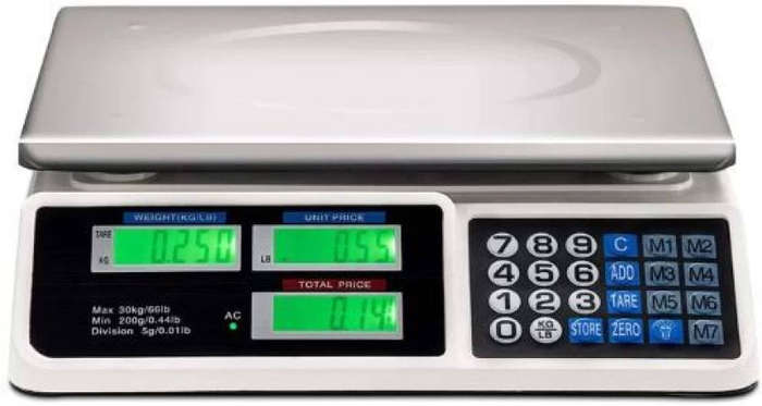 LCD Digital Commercial Food Scale  30kg Capacity, Precise Weighing, Stainless Steel