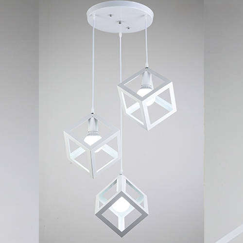 Modern White Metal Pendant Light  Geometric Cube Design, 3-Head Chandelier, Adjustable Hanging Ligh