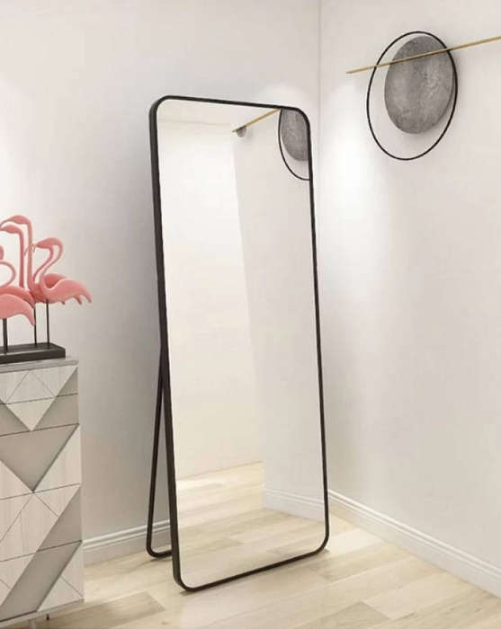Minimalist Full-Length Wall & Floor Mirror  146cm x 36cm Black Frame, Versatile Design