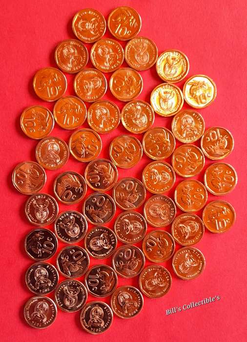 50 UNC/AU South African 10 Cent Coins 2023 & 2024 .