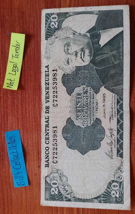 1995 Venezuela 20 Bolivares Banknote.
