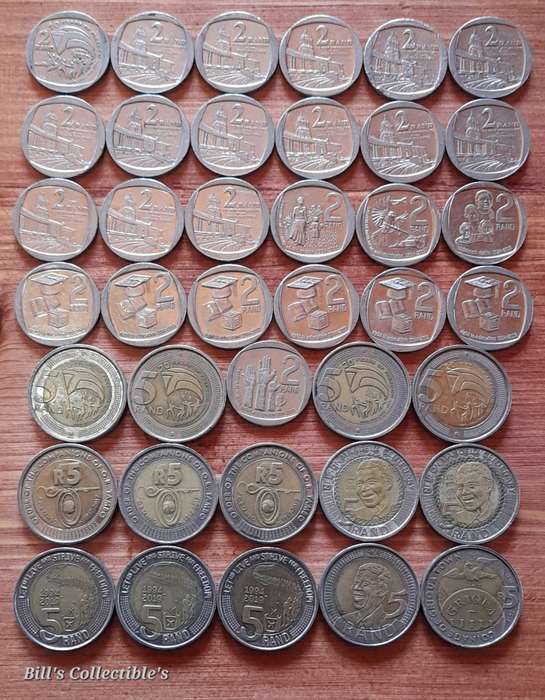 South African Commemorative R2 and R5 Coins .