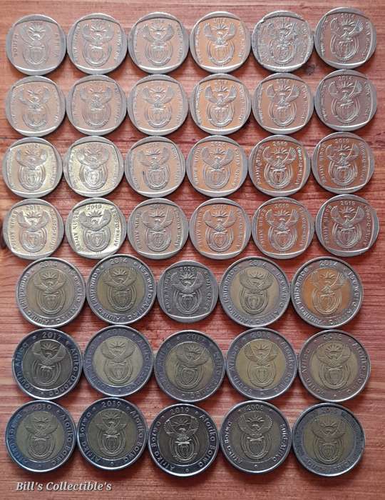 South African Commemorative R2 and R5 Coins .