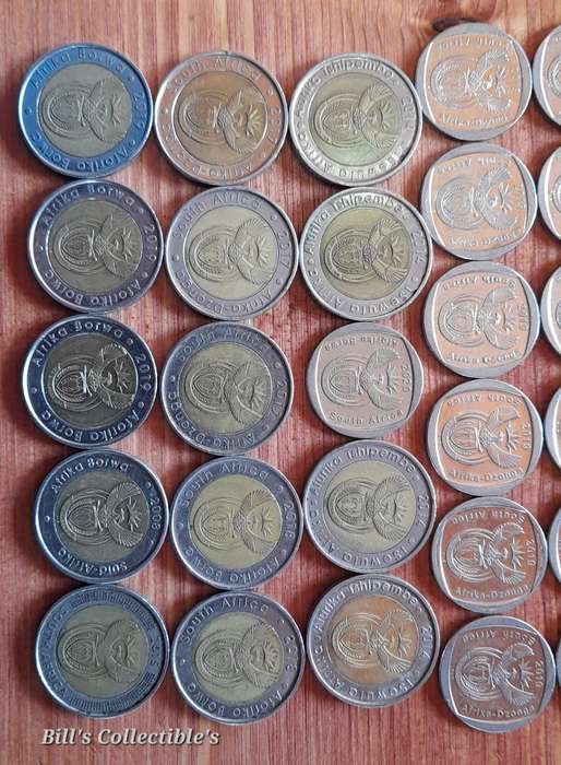 South African Commemorative R2 and R5 Coins .