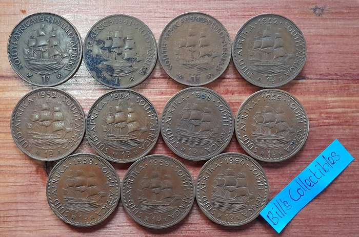 South African Union 1d Coins .