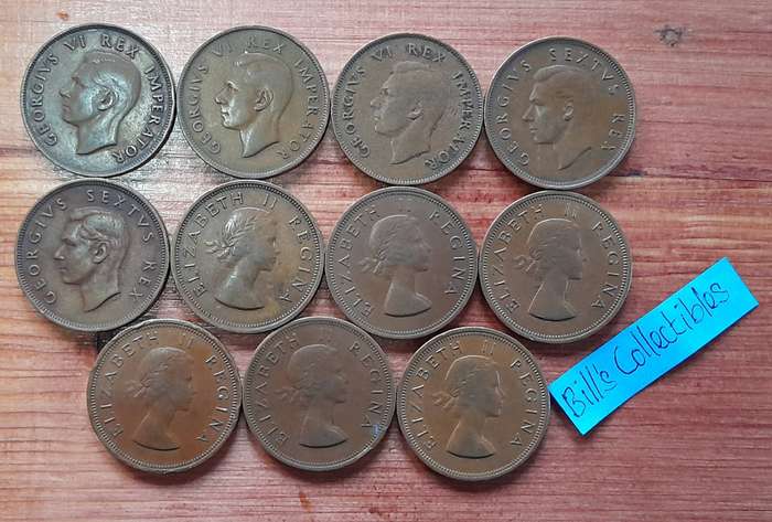 South African Union 1d Coins .