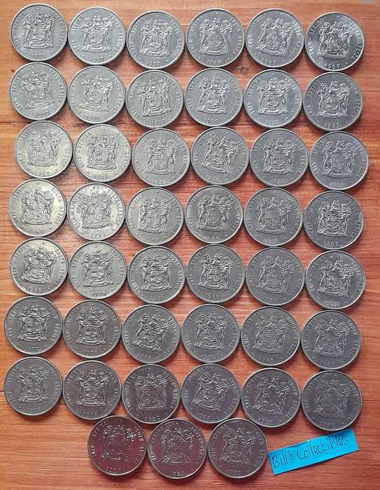45 South African 2nd Decimal R1 Coins . (Nickle)