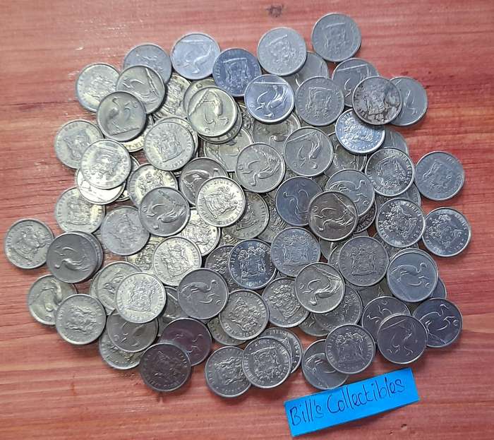 100 South African 2nd Decimal 5cent Coins.