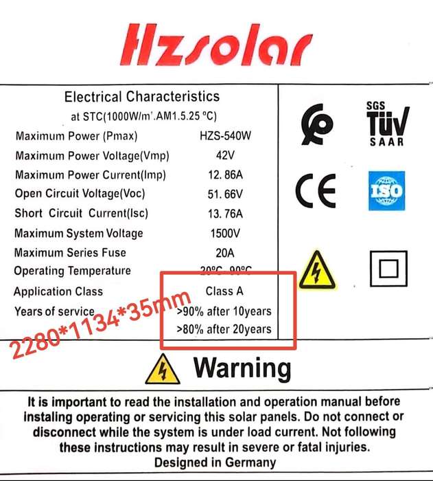 Hz Solar 540w Mono solar panel