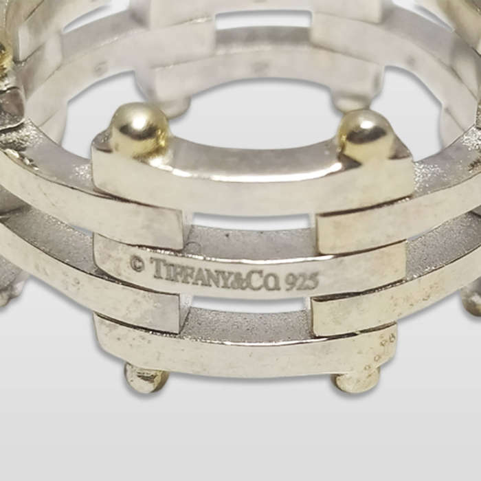 Tiffany & Co 925 Sterling Silver 18K Gold Gate Link Ring