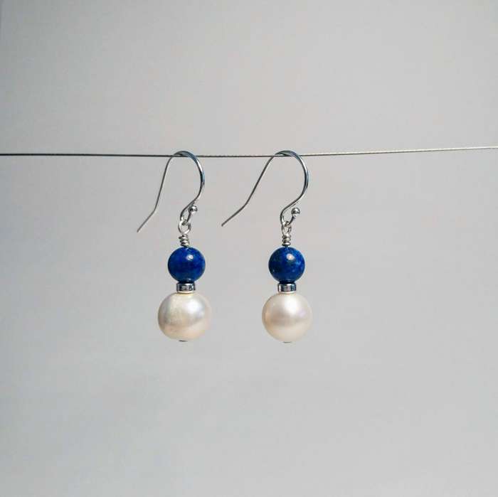 Pearl & lapis lazuli earrings