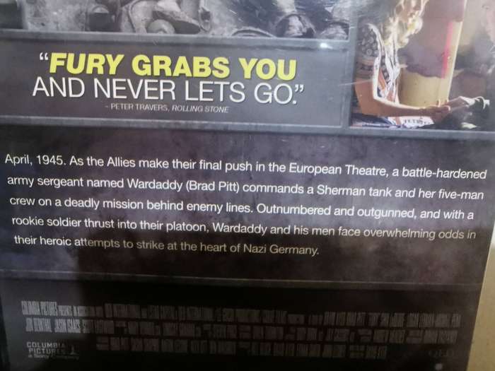 Fury staring Brad Pitt on DVD