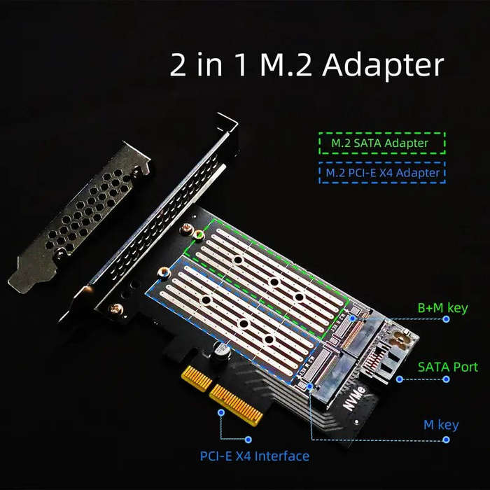 Dual M.2 X4 Adapter for One M.2 PCIe SSD and One M.2 SATA SSD