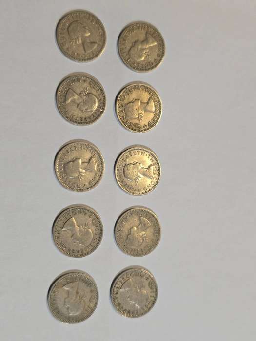 10 Silver Rhodesia and Nyasaland 3 Pences - scarce