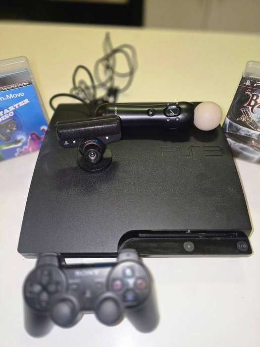 PlayStation 3 slim with original remote and PS move 30+ games