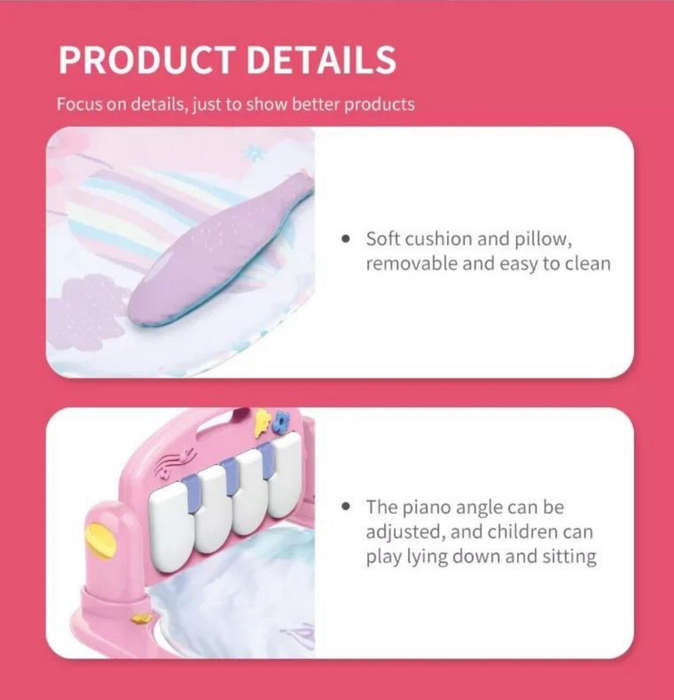 Baby Gym Activity Centre with Piano, Music & Lights Play Mat-pink