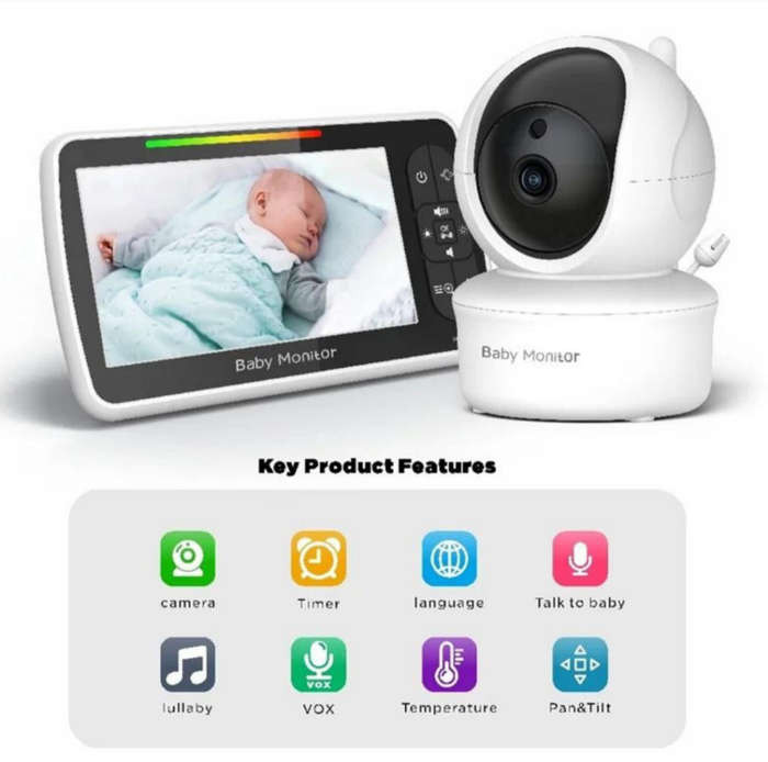 5'' Video Baby Monitor with Audio & Night, Rotation, Wireless 150m